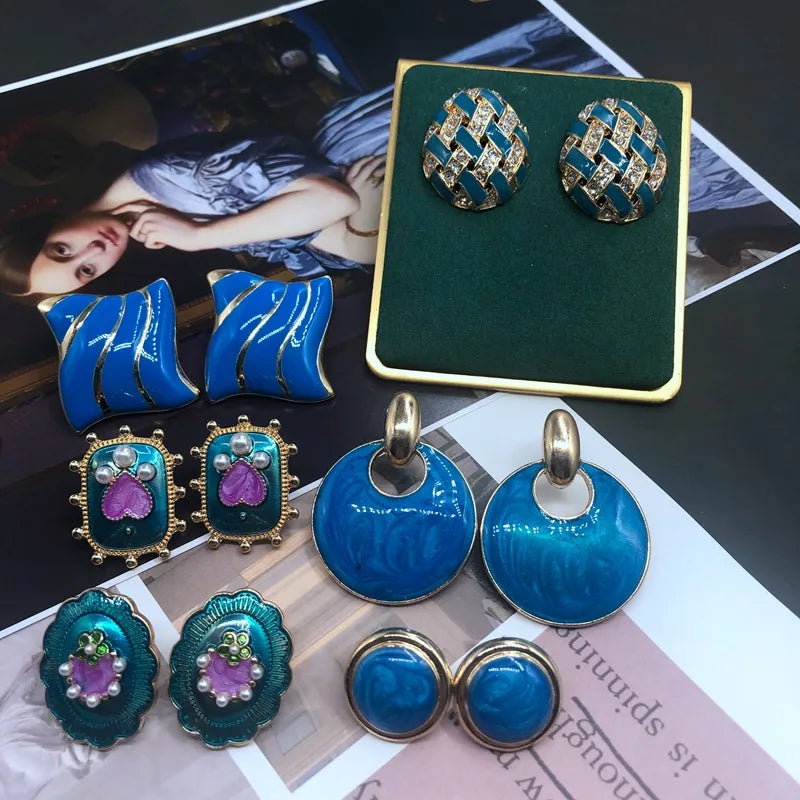 Fashion Geometric Enamel Gemstone Diamond Medieval Alloy Earrings