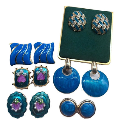 Fashion Geometric Enamel Gemstone Diamond Medieval Alloy Earrings