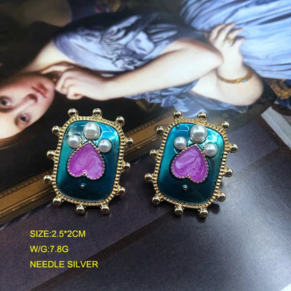 Fashion Geometric Enamel Gemstone Diamond Medieval Alloy Earrings