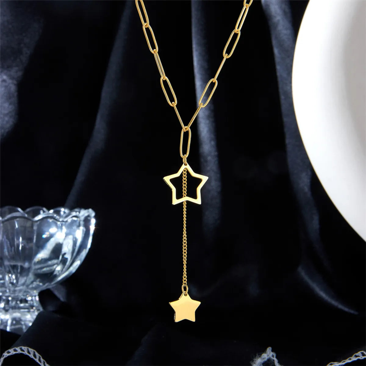 Fashion Geometric Five-pointed Star Titanium Steel Tassel Clavicle Chain