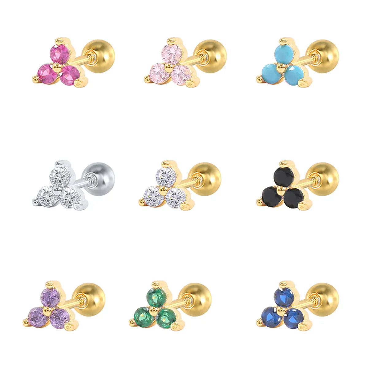 Fashion Geometric Flower Silver Inlay Zircon Ear Studs 1 Piece