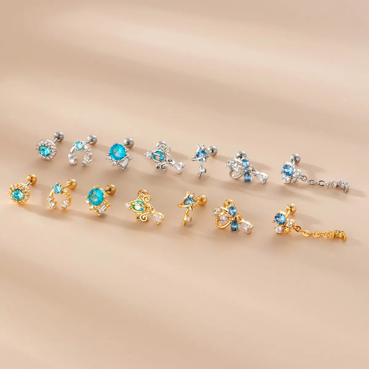 Fashion Geometric Flower Stainless Steel Ear Studs Inlaid Zircon Stainless Steel Earrings 1 Piece