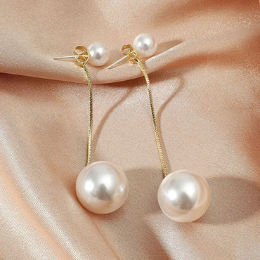 Temperament Front And Rear Pearl Tassel Earrings