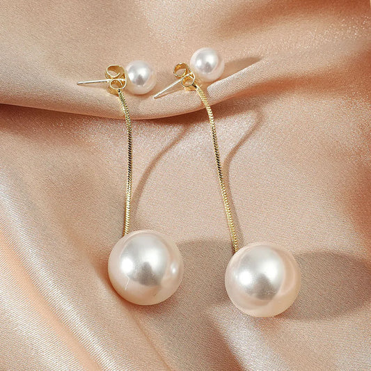 Temperament Front And Rear Pearl Tassel Earrings