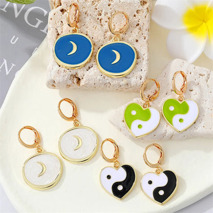 Fashion Geometric Heart Circle Shaped Moon Pattern Drop Earrings Wholesale