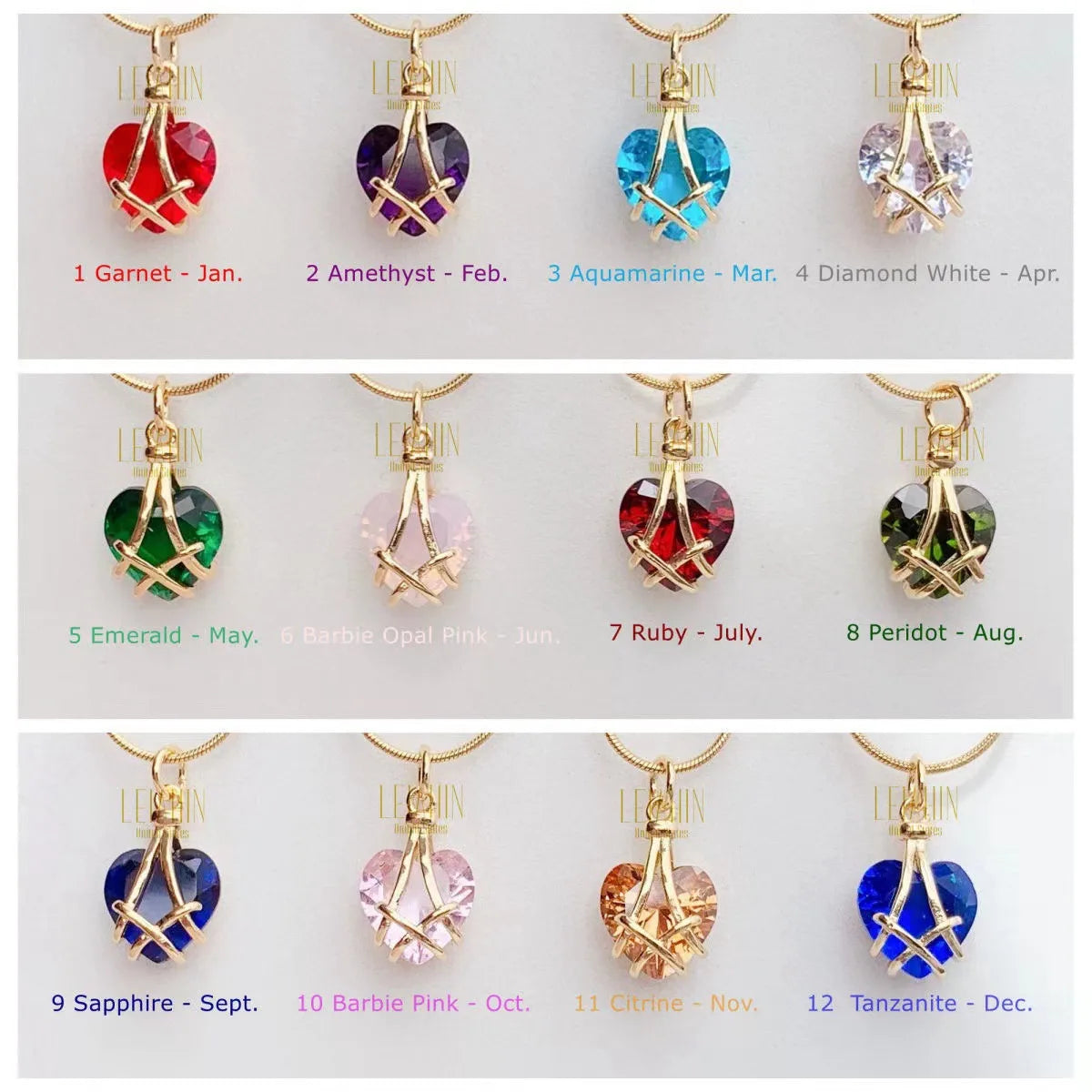 Fashion Geometric Heart Shape Alloy Plating Rhinestones Birthstone Unisex Pendant Necklace