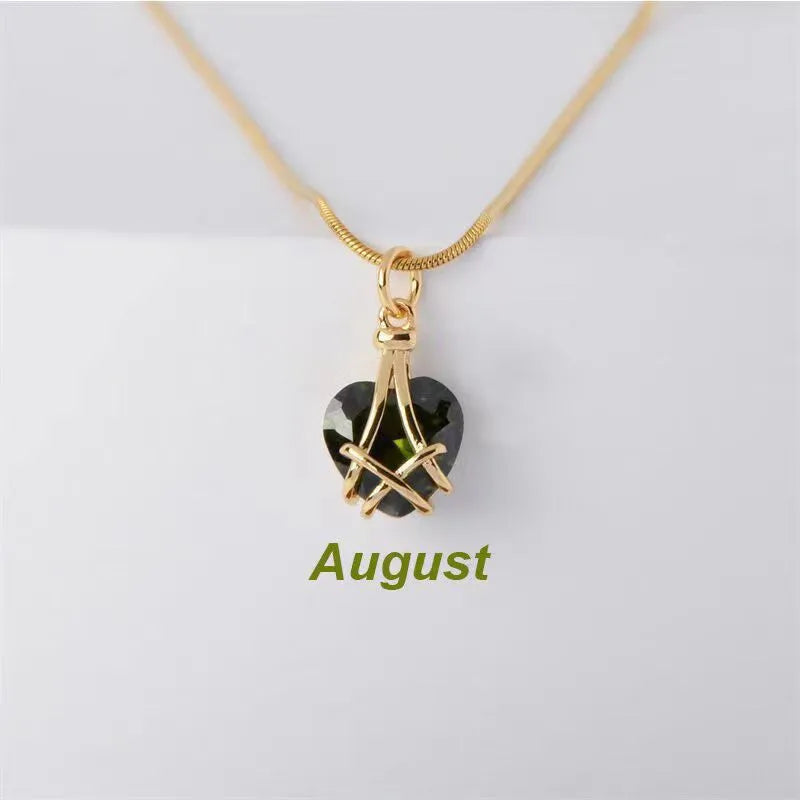 Fashion Geometric Heart Shape Alloy Plating Rhinestones Birthstone Unisex Pendant Necklace