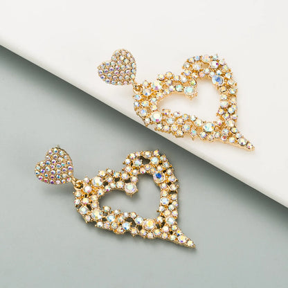 Fashion Geometric Heart Shape Alloy Rhinestone Earrings