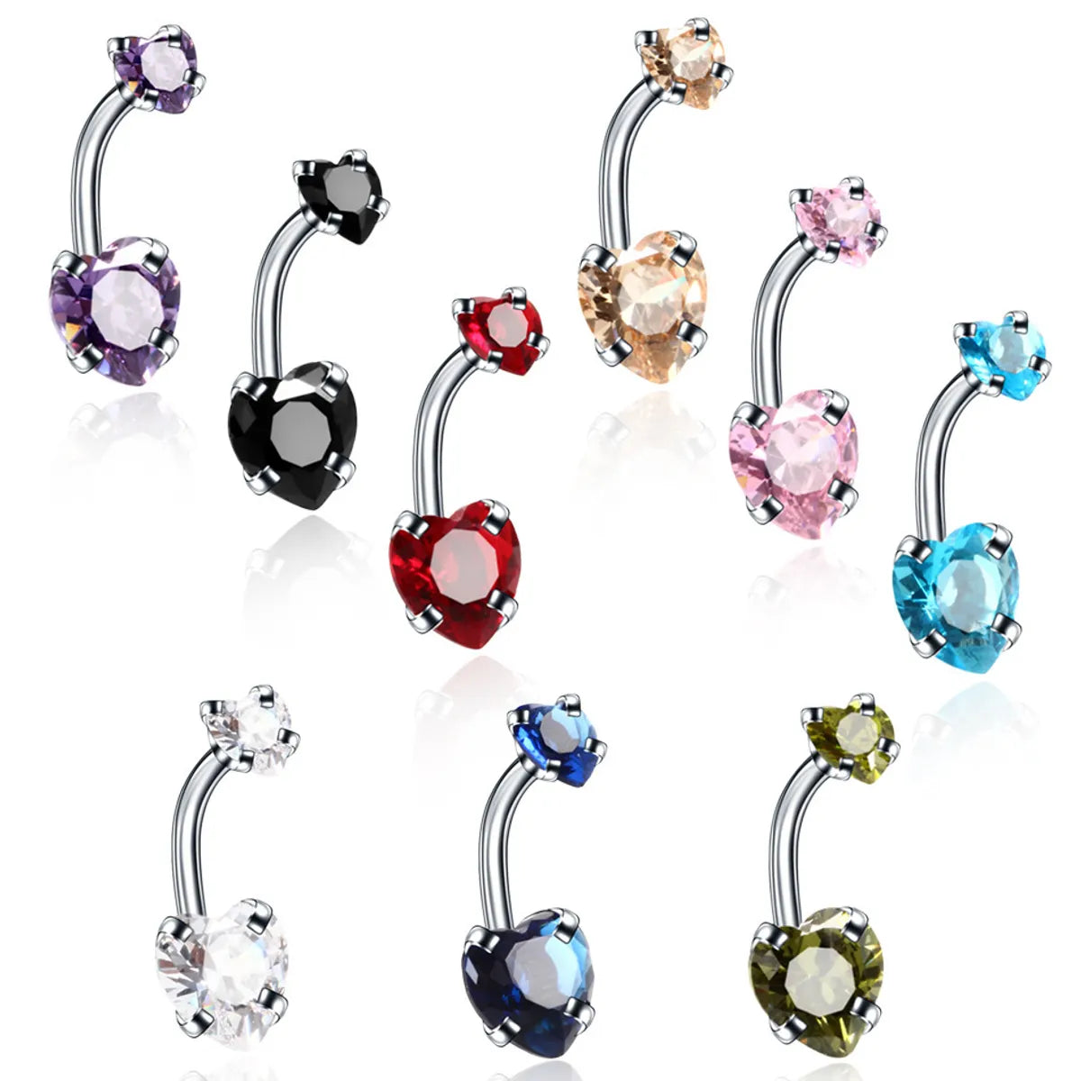 Fashion Geometric Heart Shape Stainless Steel Inlaid Zircon Zircon Belly Ring 1 Piece