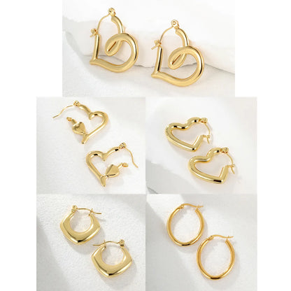 1 Pair Fashion Geometric Heart Shape Plating Stainless Steel 18k Gold Plated Earrings