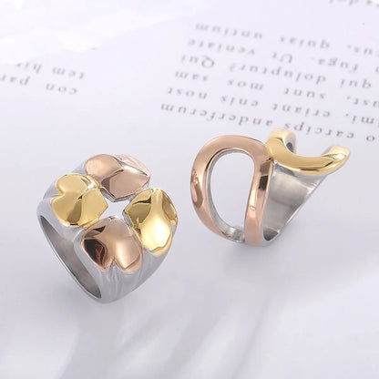 Fashion Geometric Heart Shape Titanium Steel Rings Plating Inlay Rhinestone Stainless Steel Rings