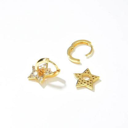 Fashion Geometric Heart Stars Contrast Color Copper Earrings Female