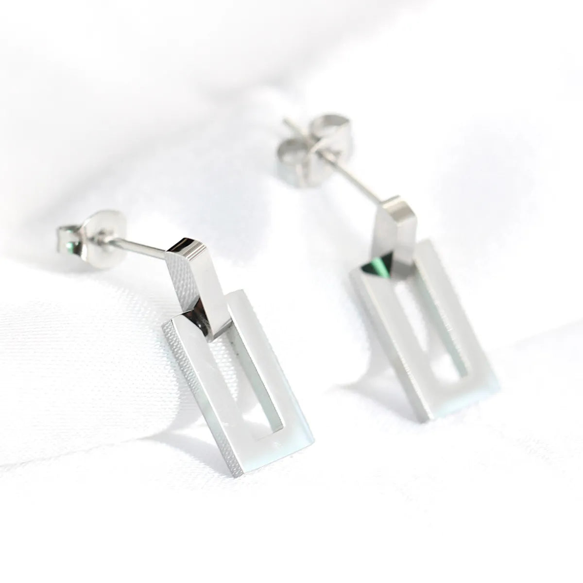 Fashion Geometric Hollow Rectangular Pendant Titanium Steel Earrings