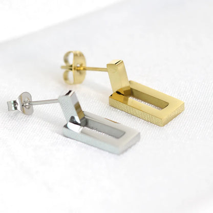 Fashion Geometric Hollow Rectangular Pendant Titanium Steel Earrings