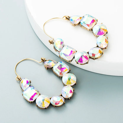 Fashion Geometric Inlaid Color Rhinestone Hollow Earrings Wholesale Nihaojewelry