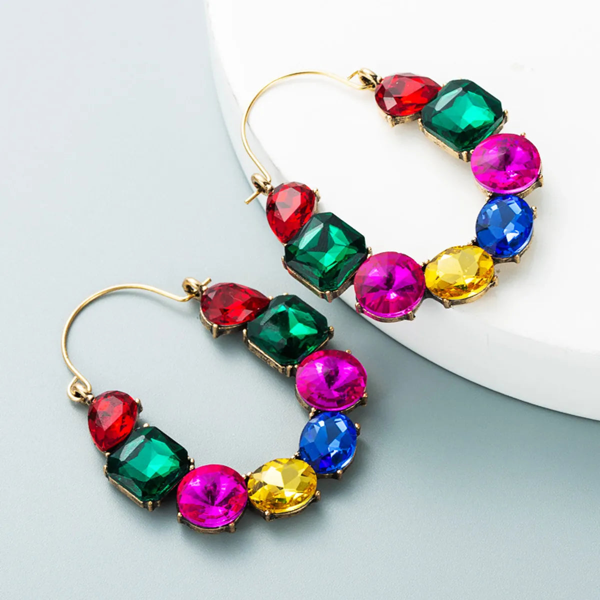 Fashion Geometric Inlaid Color Rhinestone Hollow Earrings Wholesale Nihaojewelry