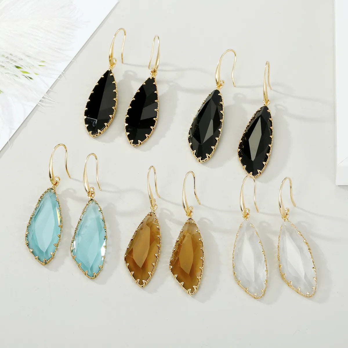 Fashion Geometric Long Water Drop Crystal Earrings