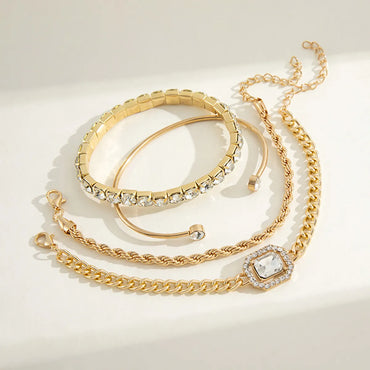 Fashion Geometric Metal Chain Inlay Rhinestone Bracelets