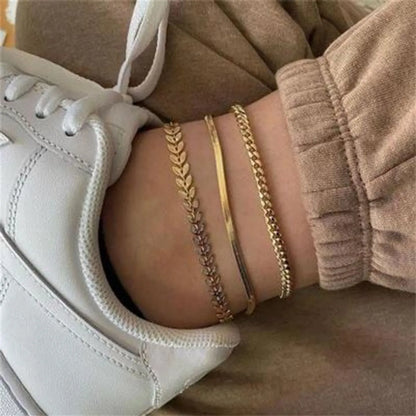 Fashion Geometric Metal Plating Anklet 3 Piece Set