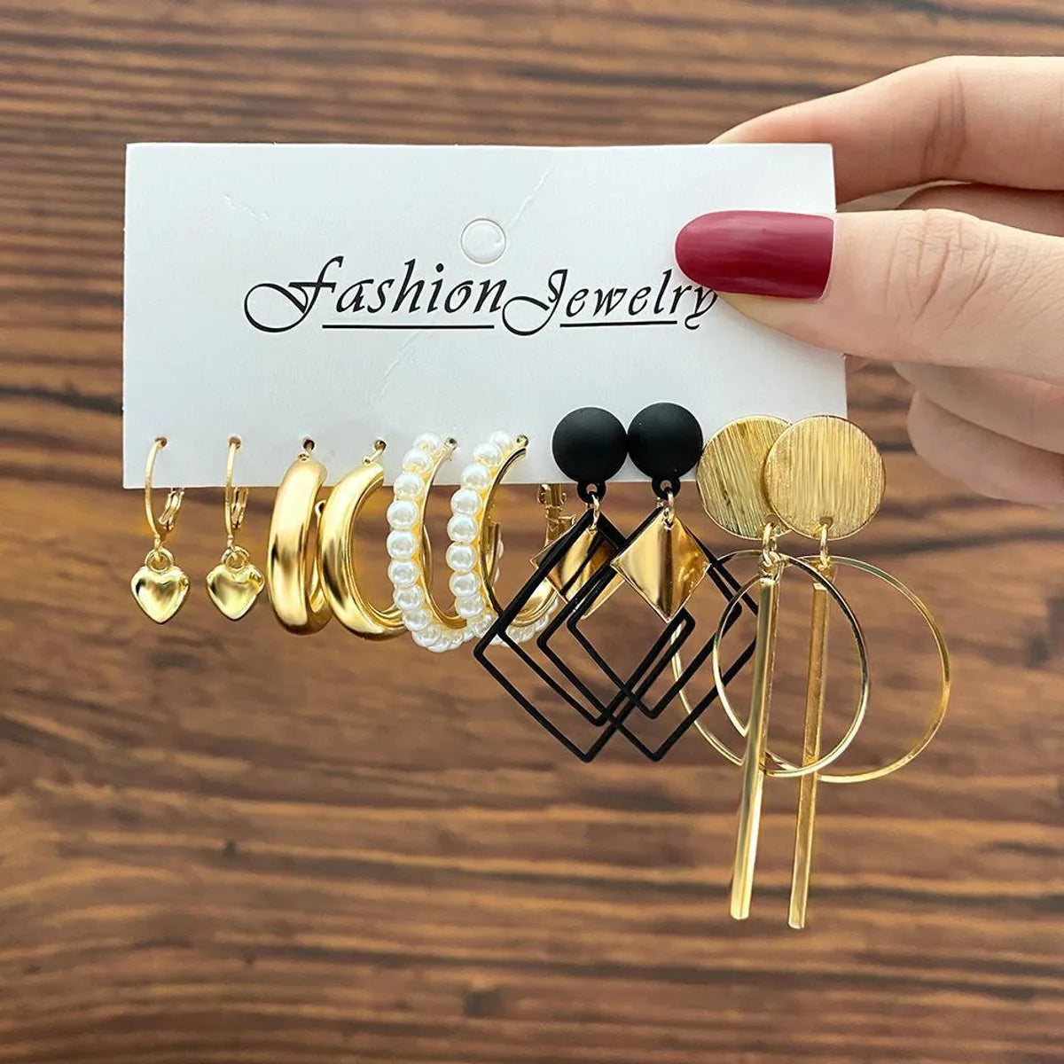 Fashion Geometric Metal Plating Inlay Artificial Pearls Rhinestones Women's Earrings