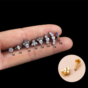 Fashion Geometric Titanium Steel Plating Zircon Lip Stud