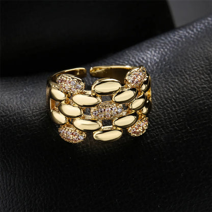 Fashion Geometric Micro-set Zircon Geometric Open Copper Ring