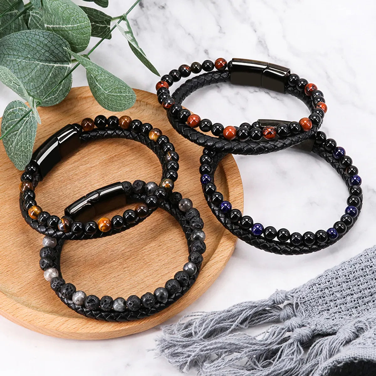 Fashion Geometric Natural Stone Titanium Steel Bracelets