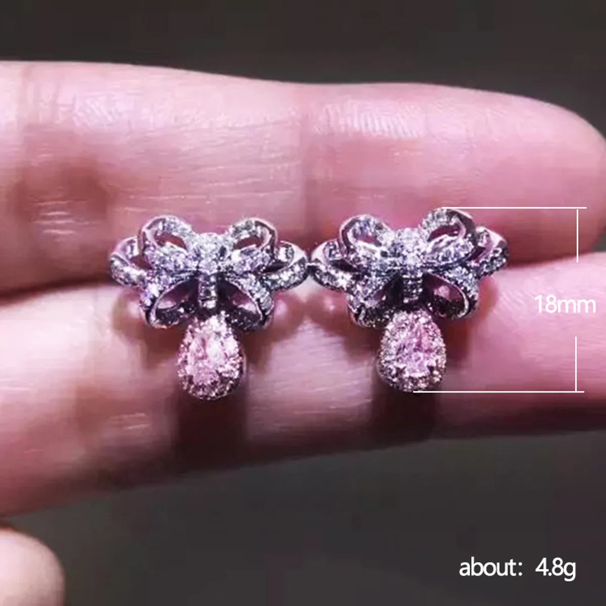 Fashion Geometric Pink Bow Copper Stud Earrings Wholesale