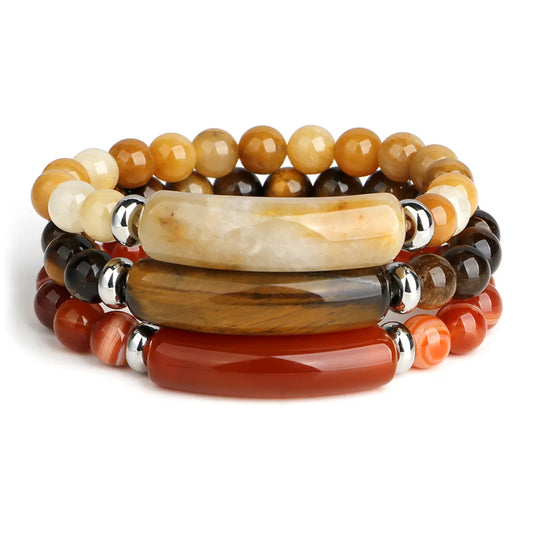 Fashion Geometric Pu Leather Agate Metal Beaded Bracelets 1 Piece