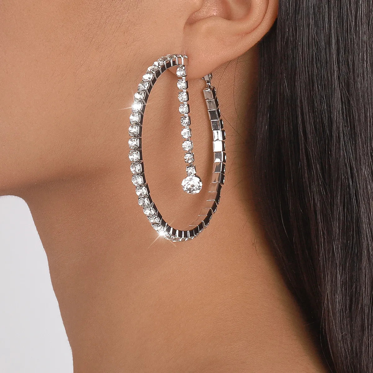 Fashion Geometric Rhinestone Iron Women's Hoop Earrings 1 Pair