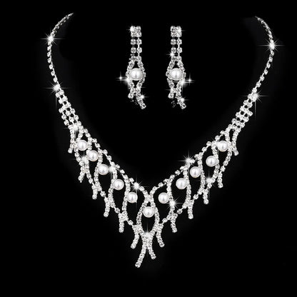 Fashion Geometric Rhinestone Plating Earrings Necklace 1 Set