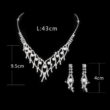 Fashion Geometric Rhinestone Plating Earrings Necklace 1 Set