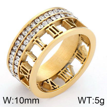 Wholesale Jewelry Fashion Geometric Roman Numeral Titanium Steel Rhinestones 18K Gold Plated Plating Inlay Rings