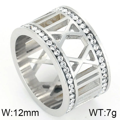 Wholesale Jewelry Fashion Geometric Roman Numeral Titanium Steel Rhinestones 18K Gold Plated Plating Inlay Rings