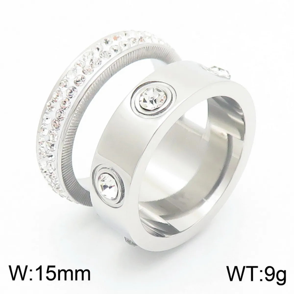 Wholesale Jewelry Fashion Geometric Roman Numeral Titanium Steel Rhinestones 18K Gold Plated Plating Inlay Rings