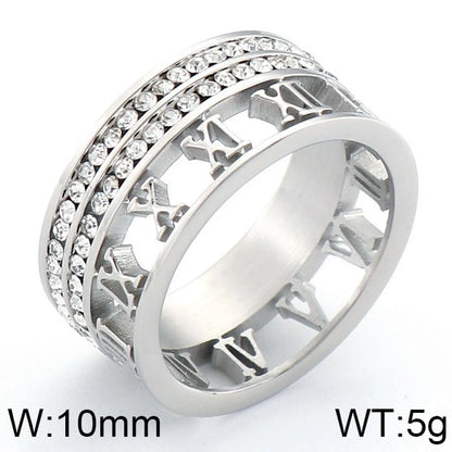 Wholesale Jewelry Fashion Geometric Roman Numeral Titanium Steel Rhinestones 18K Gold Plated Plating Inlay Rings