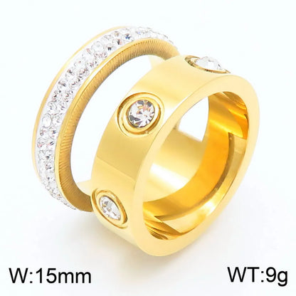 Wholesale Jewelry Fashion Geometric Roman Numeral Titanium Steel Rhinestones 18K Gold Plated Plating Inlay Rings