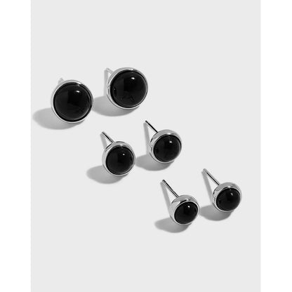 Fashion Geometric Round Micro-inlaid Black Agate S925 Sterling Silver Earrings