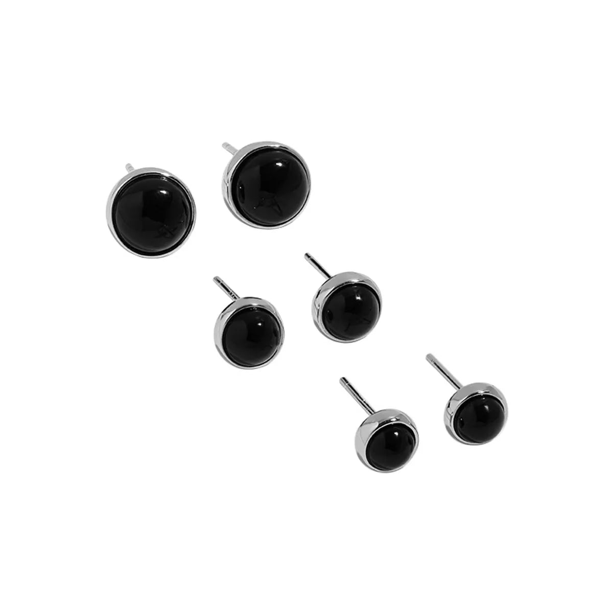 Fashion Geometric Round Micro-inlaid Black Agate S925 Sterling Silver Earrings