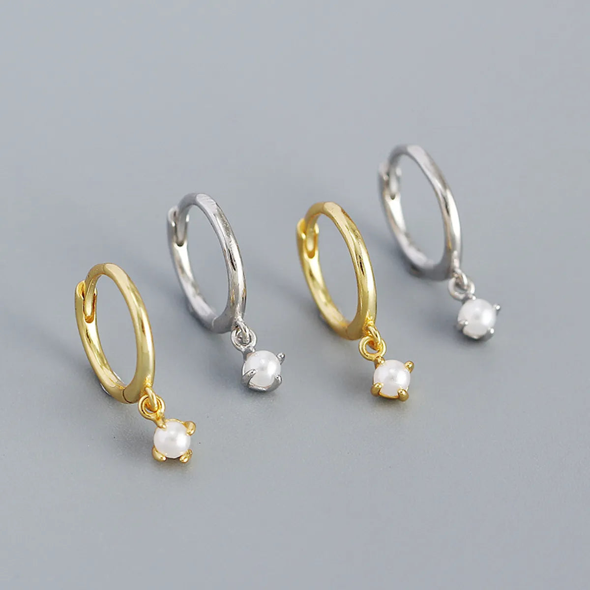 Fashion Geometric Silver Earrings Inlay Artificial Pearls 925 Silver Earrings