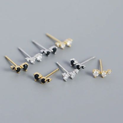 Fashion Geometric Silver Inlay Rhinestones Ear Studs 1 Pair