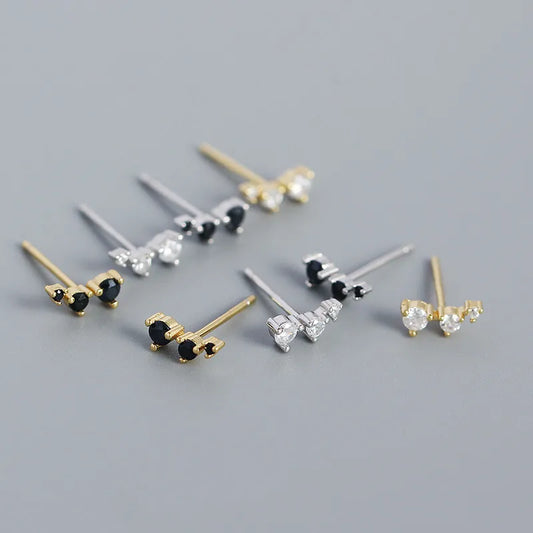 Fashion Geometric Silver Inlay Rhinestones Ear Studs 1 Pair