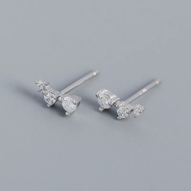 Fashion Geometric Silver Inlay Rhinestones Ear Studs 1 Pair