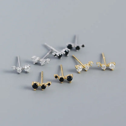 Fashion Geometric Silver Inlay Rhinestones Ear Studs 1 Pair