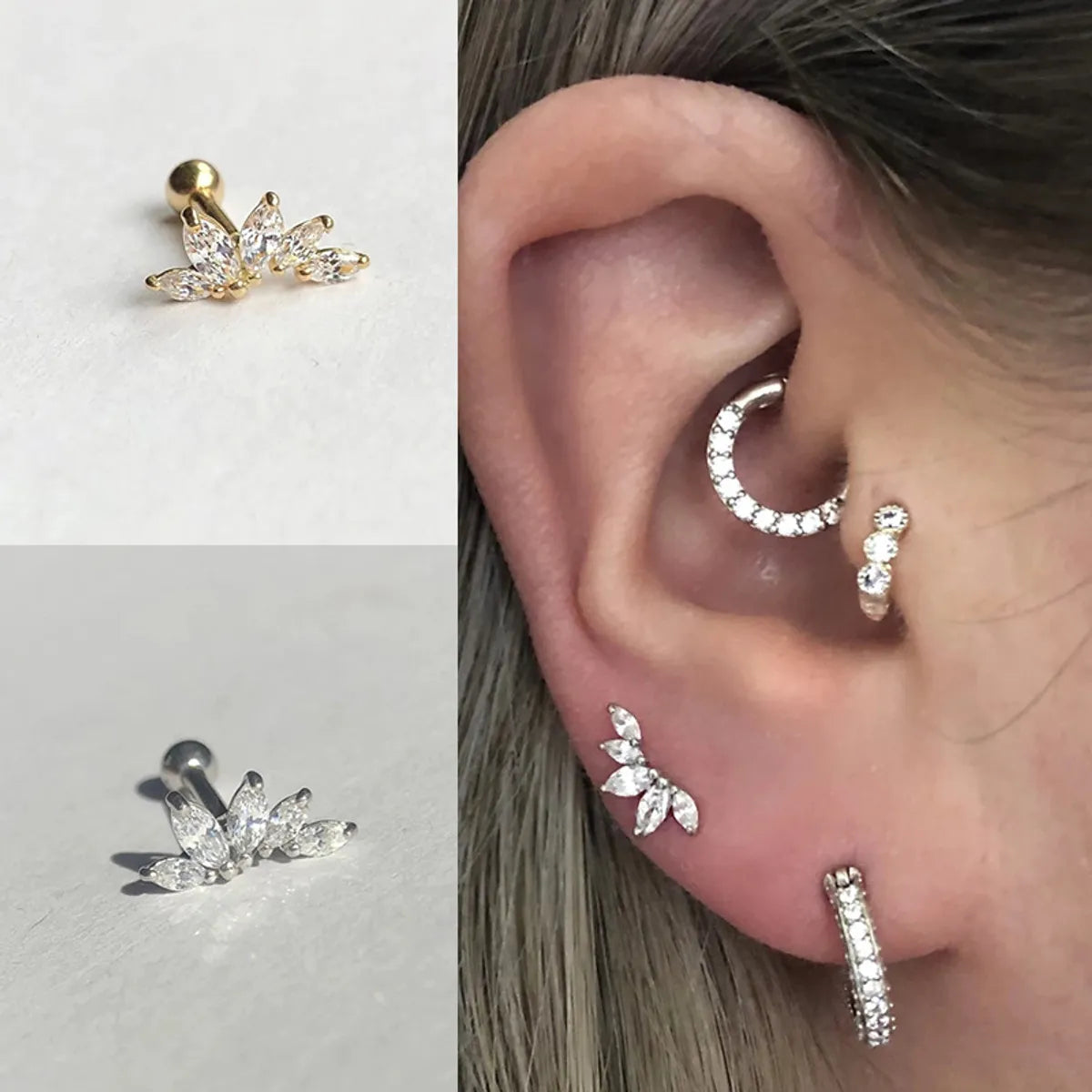 1 Piece Fashion Geometric Inlay Silver Zircon Ear Studs