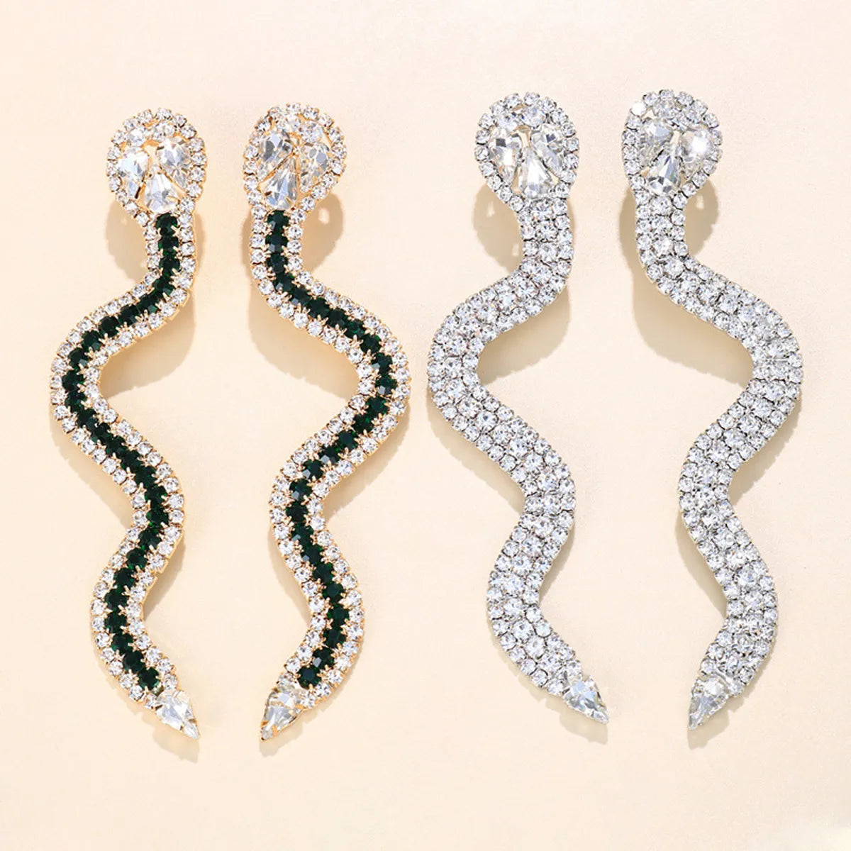 Fashion Geometric Snake Rhinestone Metal Earrings