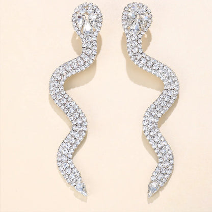 Fashion Geometric Snake Rhinestone Metal Earrings