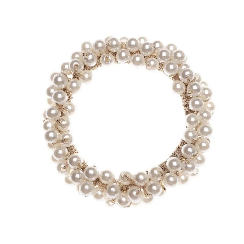 Women'S Fashion Geometric Solid Color Imitation Pearl Cloth Hair Tie