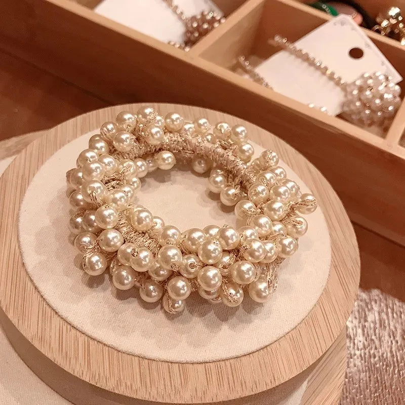 Women'S Fashion Geometric Solid Color Imitation Pearl Cloth Hair Tie