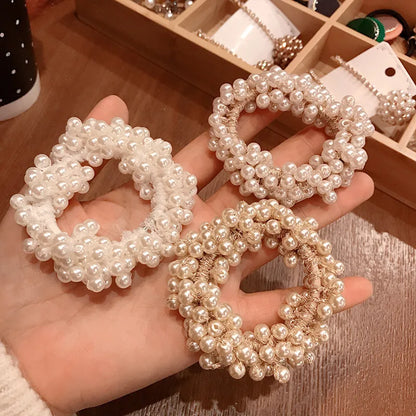 Women'S Fashion Geometric Solid Color Imitation Pearl Cloth Hair Tie